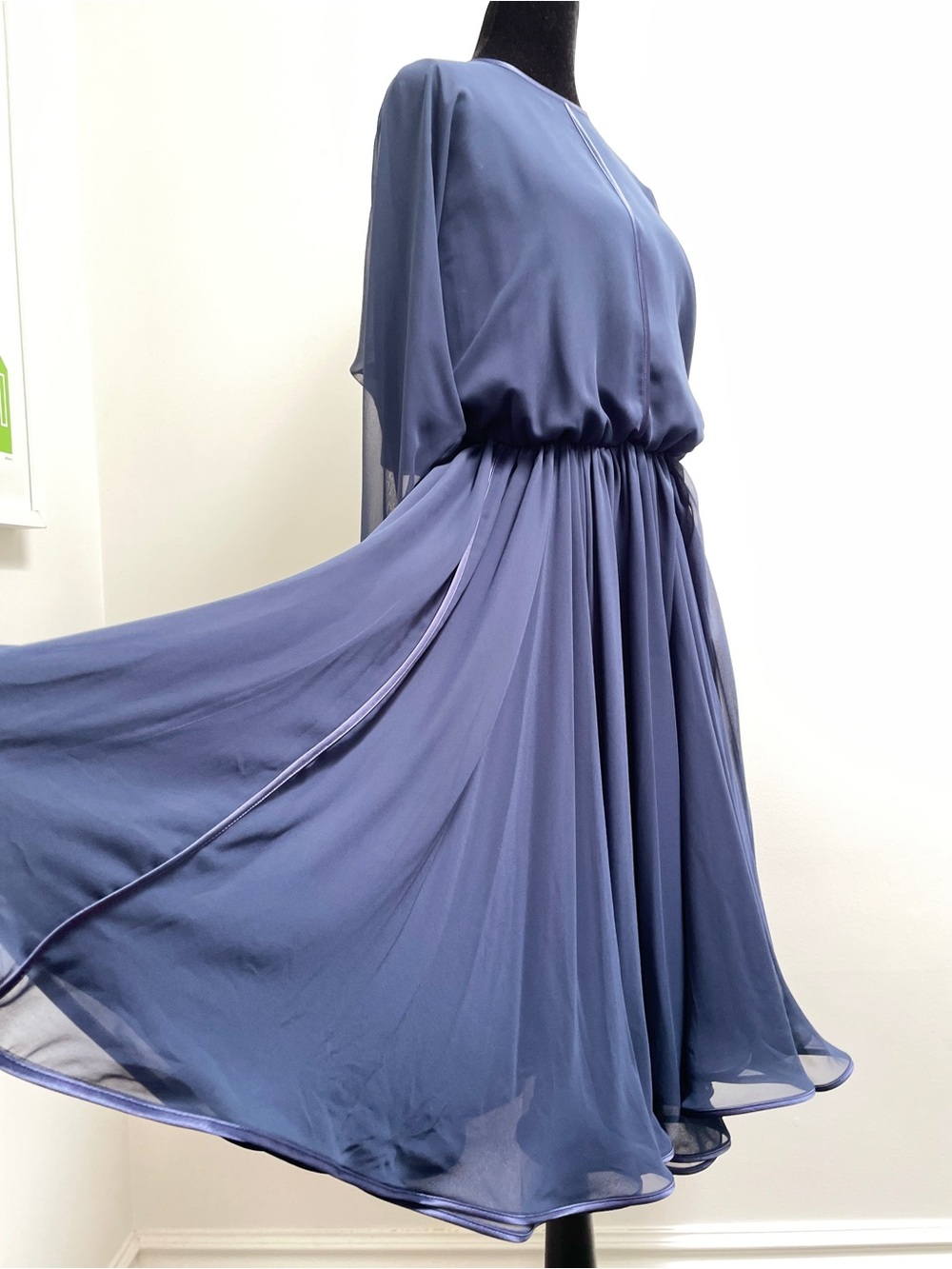Wayne Clark Vintage Navy Blue Chiffon Cocktail Dress Made in Canada Size 10
